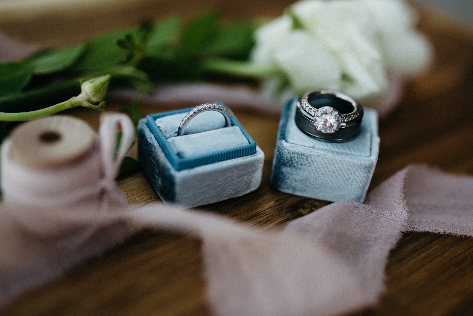 Husband and Wife Wedding Rings on display